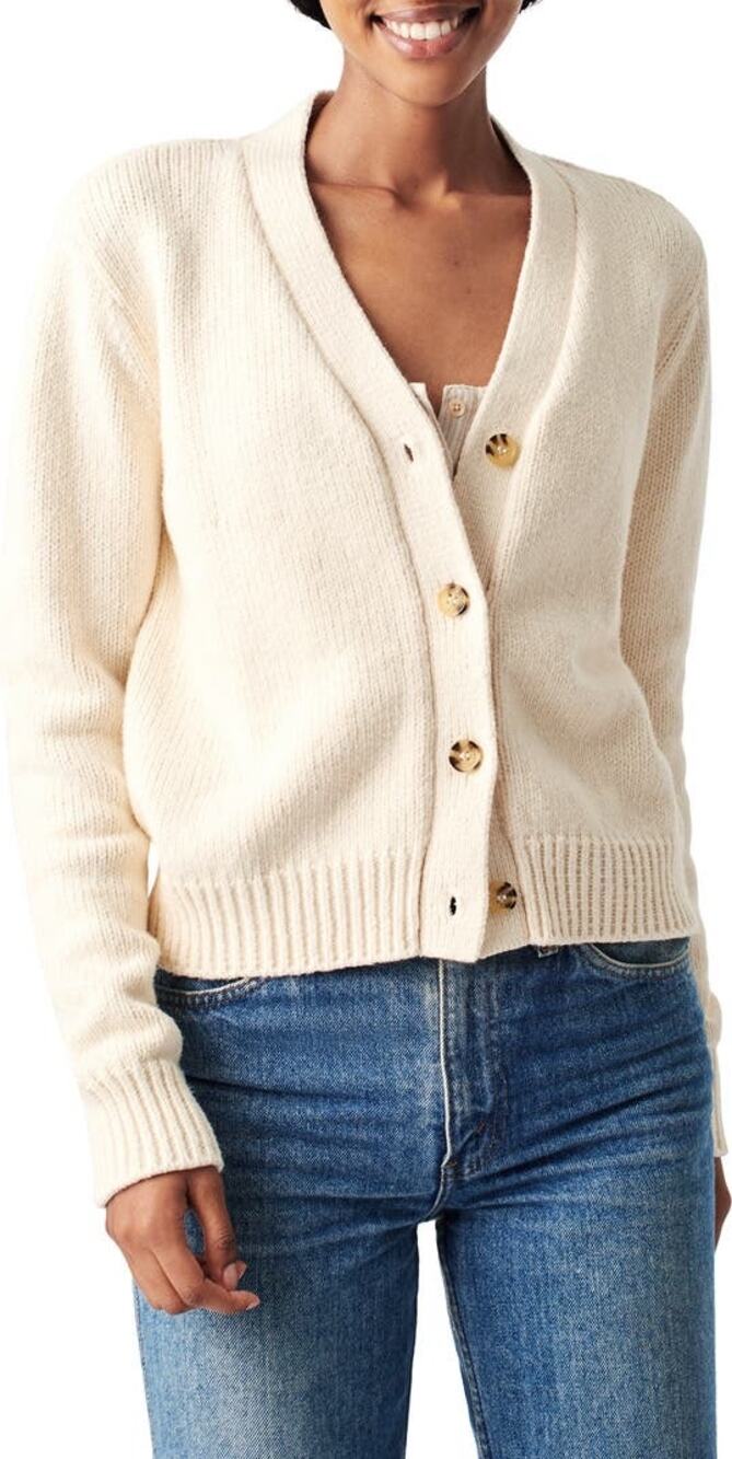 Faherty Cuddle V-Neck Button Front Cream Knit Cardigan Sweater Size XS